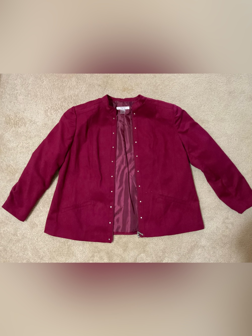 TanJay Raspberry Snap-Front Collarless Blazer Jacket